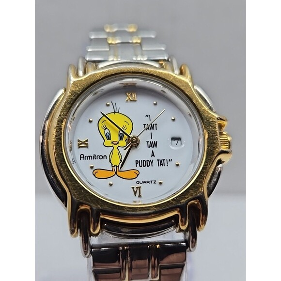 Armitron Tweety Bird 1994 Two Tone Date Quartz Watch Looney Tunes New Battery - Picture 4 of 10